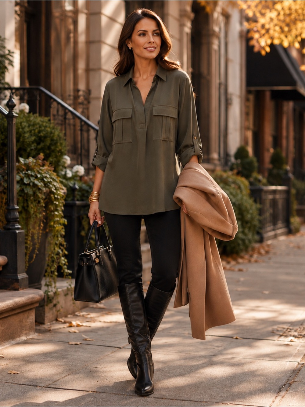 NWT MICHAEL MICHAEL KORS OLIVE CAMP SHIRT TOP SZ 2X